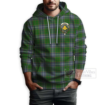 Pringle Tartan Hoodie with Family Crest and Bearded Skull Holding Bottles of Whiskey