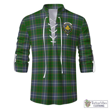 Pringle Tartan Men's Scottish Traditional Jacobite Ghillie Kilt Shirt with Family Crest