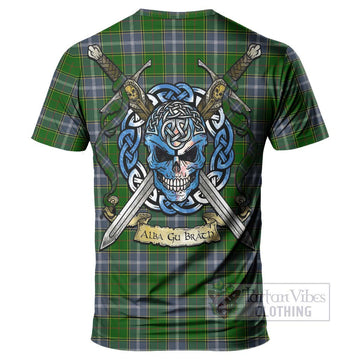 Pringle Tartan T-Shirt with Family Crest Celtic Skull Style