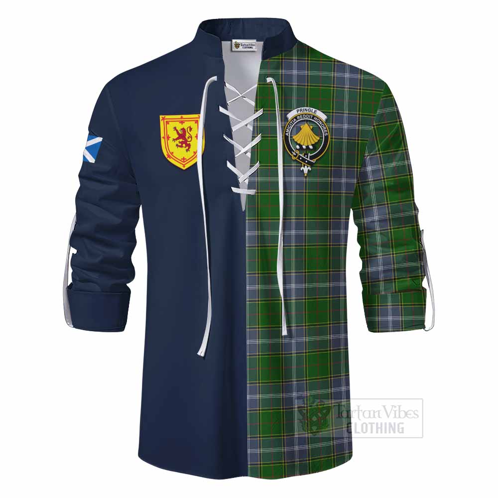 Pringle Tartan Ghillie Kilt Shirt Alba with Scottish Lion Royal Arm Half Style