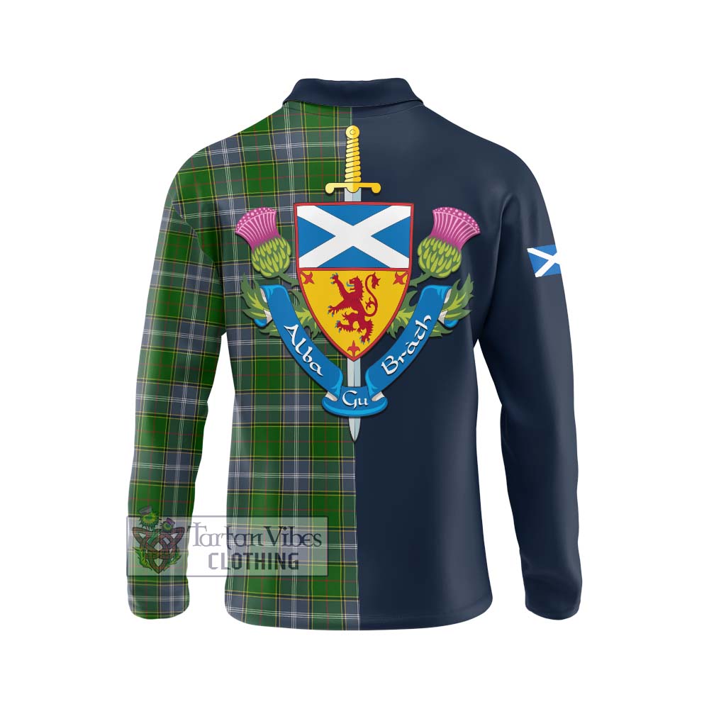 Tartan Vibes Clothing Pringle Tartan Long Sleeve Polo Shirt with Scottish Lion Royal Arm Half Style