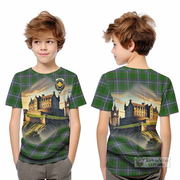 Pringle Tartan Family Crest Kid T-Shirt with Scottish Ancient Castle Style - Tartan Vibes Clothing