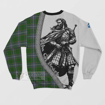 Pringle Tartan Clan Crest Sweatshirt with Highlander Warrior Celtic Style