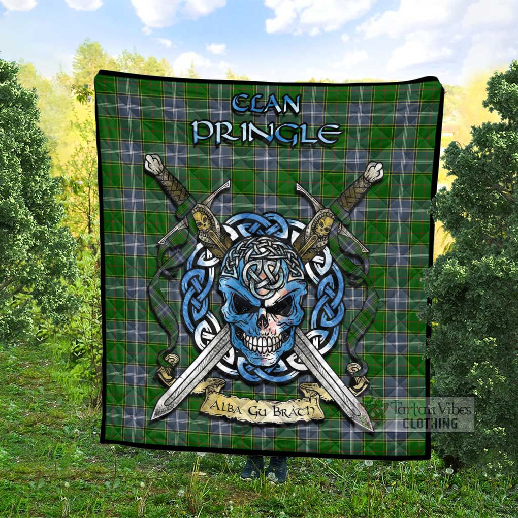 Tartan Vibes Clothing Pringle Tartan Quilt with Celtic Skull Alba Gu Brath Style