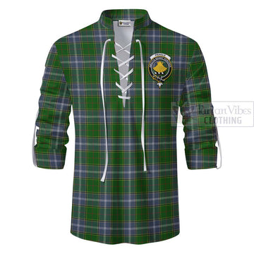 Pringle Tartan Ghillie Kilt Shirt with Family Crest Celtic Skull Style