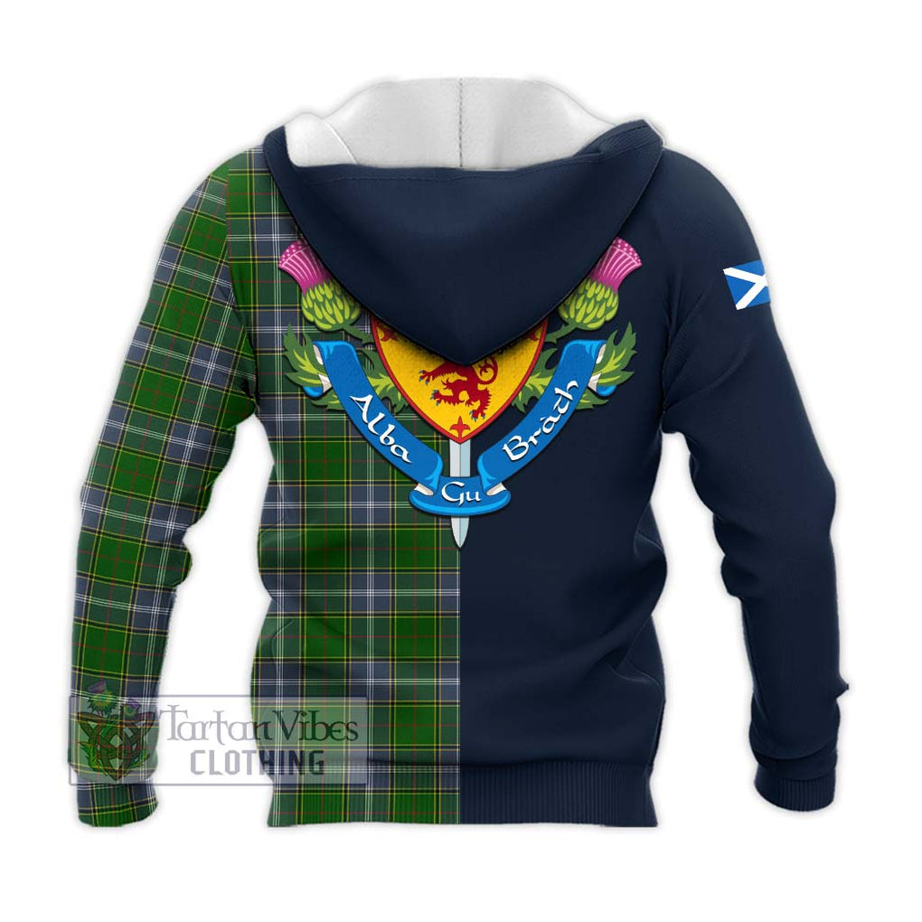 Tartan Vibes Clothing Pringle Tartan Knitted Hoodie with Scottish Lion Royal Arm Half Style