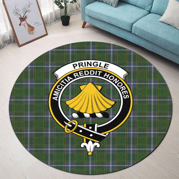 Pringle Tartan Round Rug with Family Crest