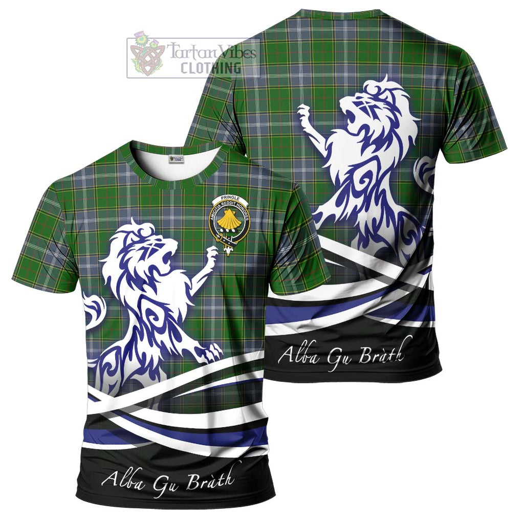 Tartan Vibes Clothing Pringle Tartan Cotton T-shirt with Alba Gu Brath Regal Lion Emblem