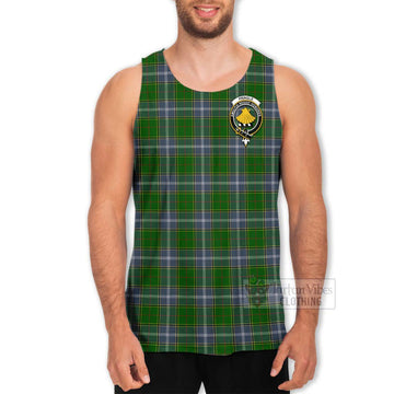 Pringle Tartan Men's Tank Top with Family Crest and Bearded Skull Holding Bottles of Whiskey