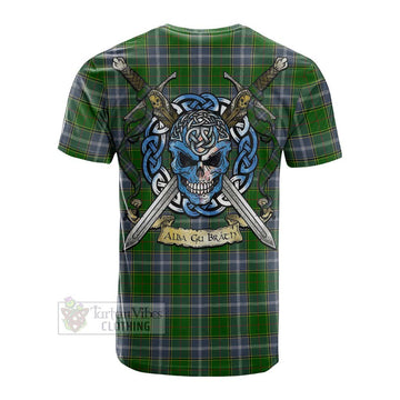 Pringle Tartan Cotton T-shirt with Family Crest Celtic Skull Style