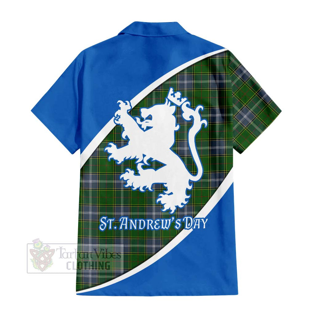 Tartan Vibes Clothing Pringle Family Crest Tartan Short Sleeve Button Shirt Celebrate Saint Andrew's Day in Style