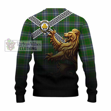Pringle Crest Tartan Knitted Sweater with Golden Lion Emblem Celtic Style - Tartan Vibes Clothing