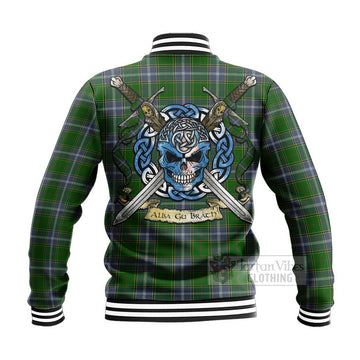 Pringle Tartan Baseball Jacket with Family Crest Celtic Skull Style