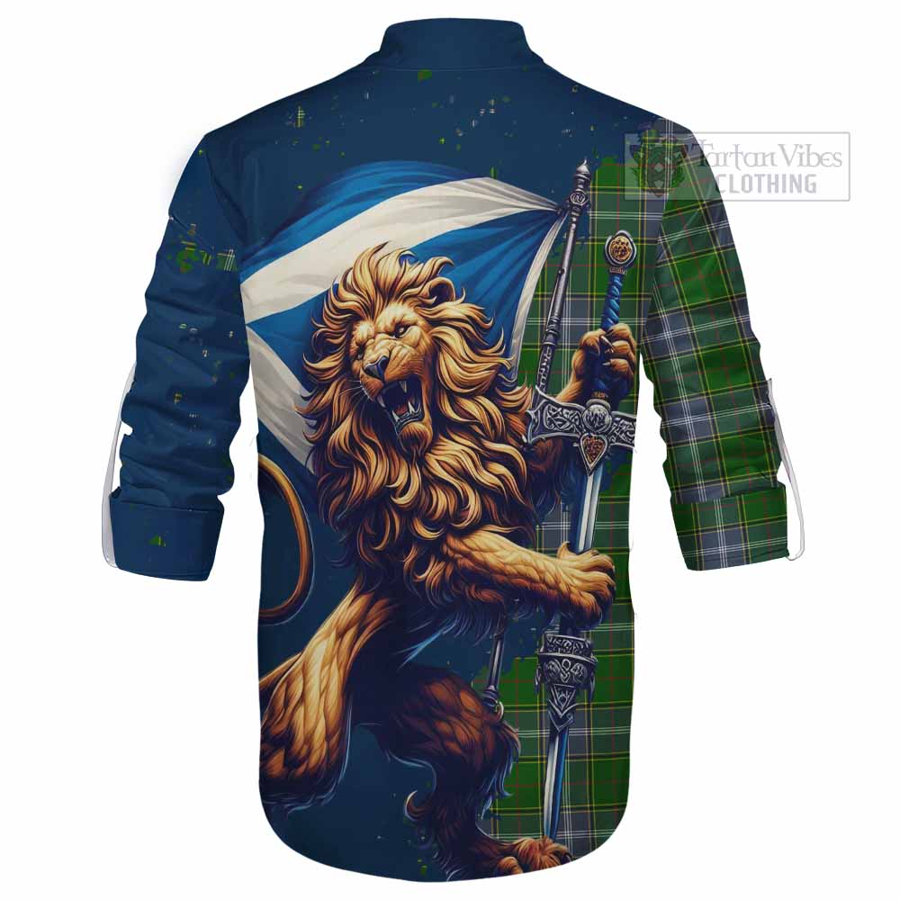 Tartan Vibes Clothing Pringle Tartan Family Crest Ghillie Kilt Shirt with Scottish Majestic Lion