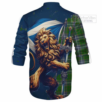 Pringle Tartan Family Crest Ghillie Kilt Shirt with Scottish Majestic Lion