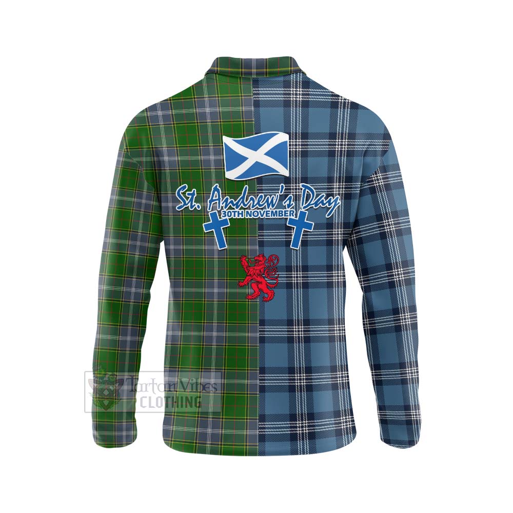 Tartan Vibes Clothing Pringle Tartan Long Sleeve Polo Shirt Happy St. Andrew's Day Half Tartan Style