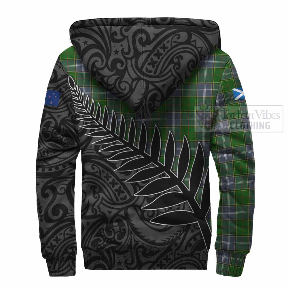 Tartan Vibes Clothing Pringle Crest Tartan Sherpa Hoodie with New Zealand Silver Fern Half Style