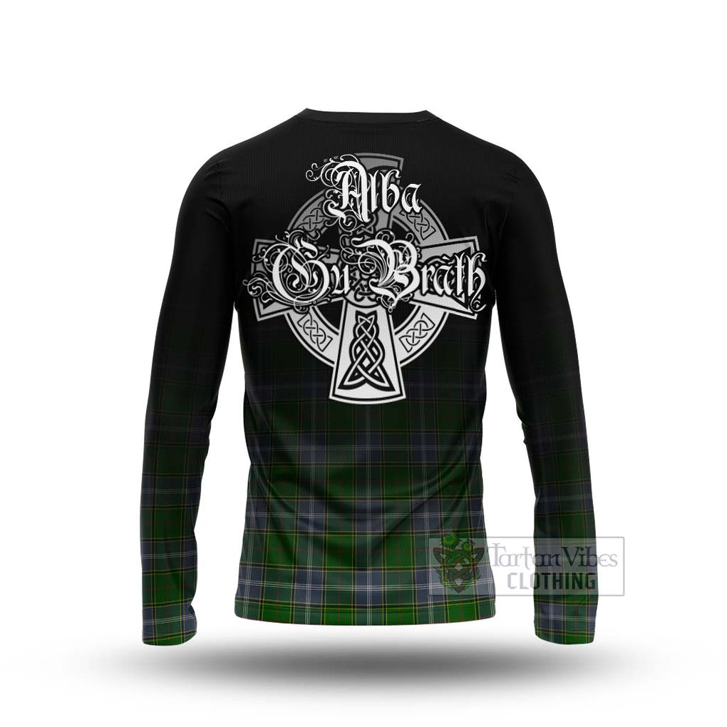 Tartan Vibes Clothing Pringle Tartan Long Sleeve T-Shirt Featuring Alba Gu Brath Family Crest Celtic Inspired