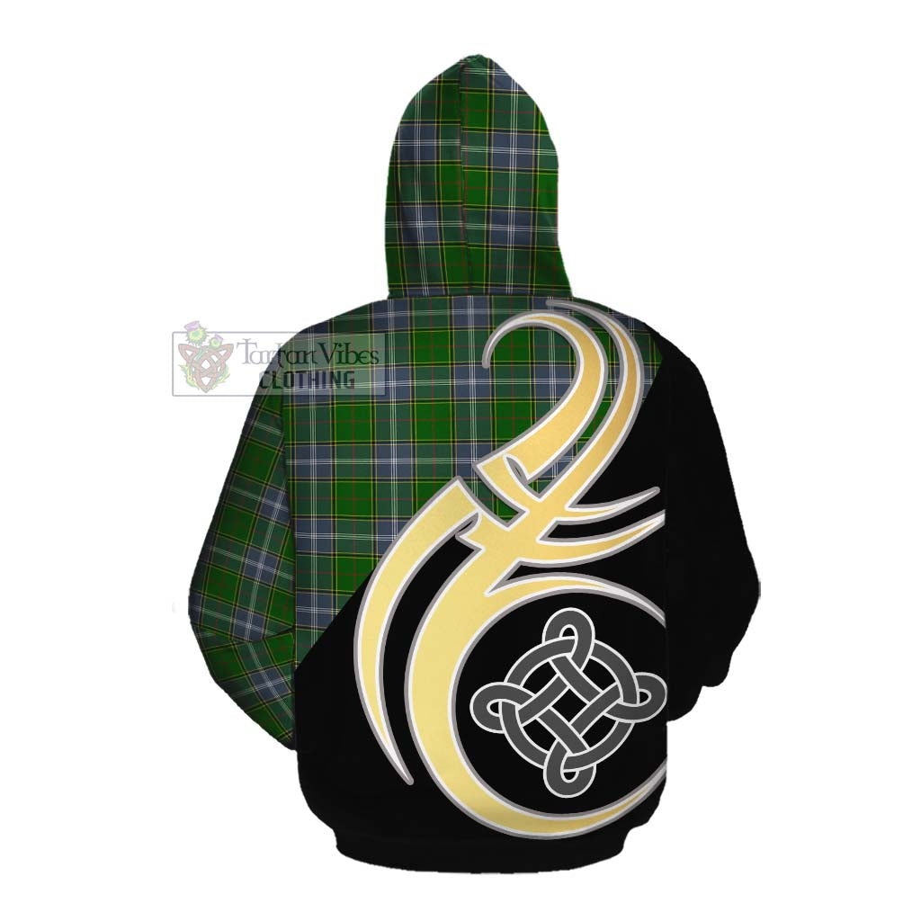 Tartan Vibes Clothing Pringle Tartan Cotton Hoodie with Family Crest and Celtic Symbol Style