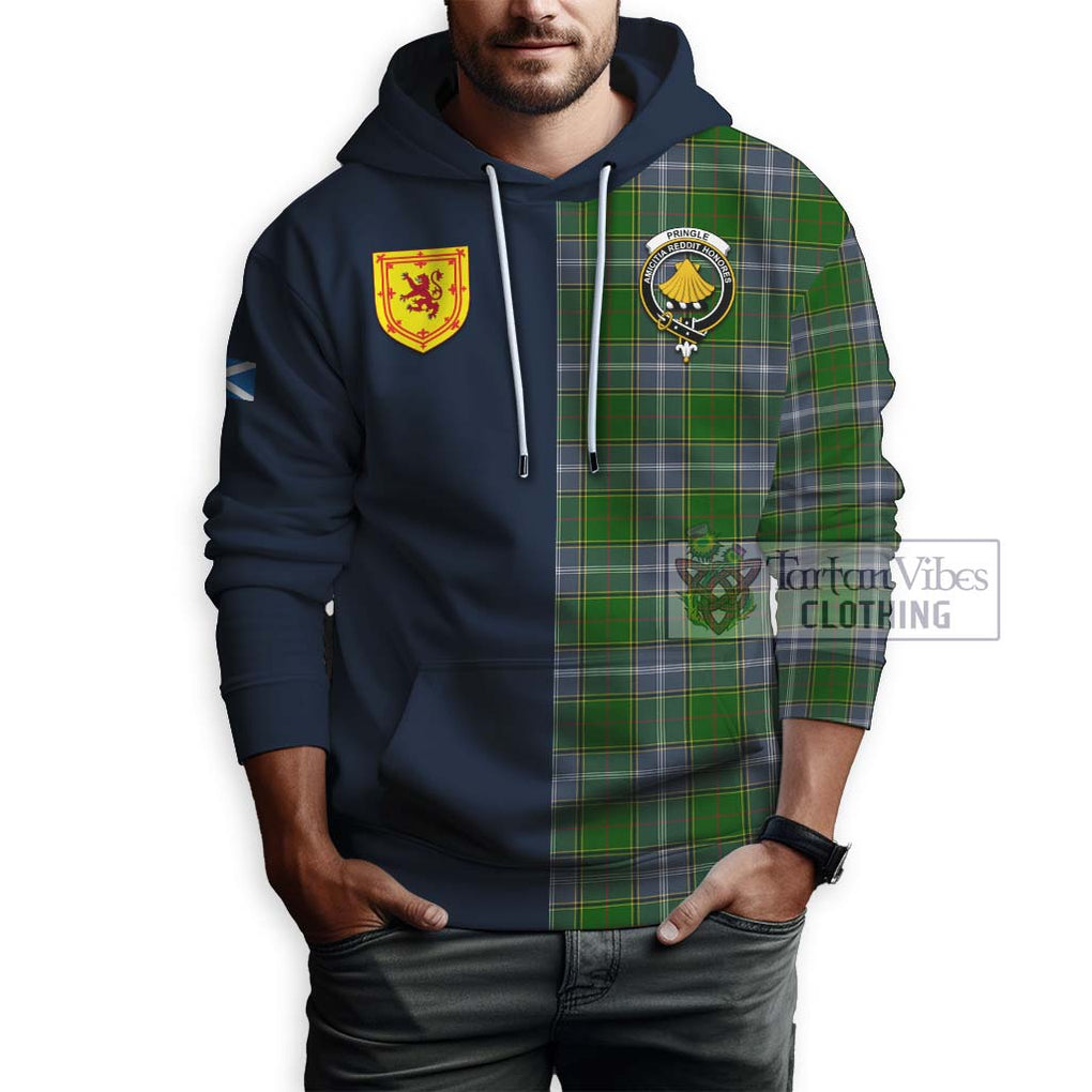 Tartan Vibes Clothing Pringle Tartan Hoodie with Scottish Lion Royal Arm Half Style