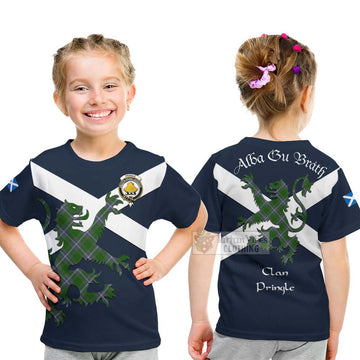 Pringle Tartan Lion Rampant Kid T-Shirt Proudly Display Your Heritage with Alba Gu Brath and Clan Name