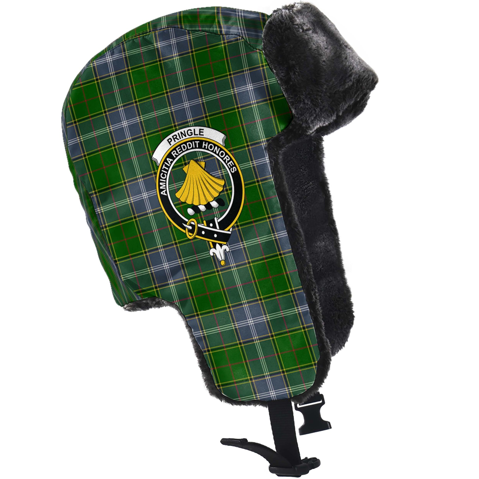 Pringle Tartan Winter Trapper Hat with Family Crest - Tartanvibesclothing