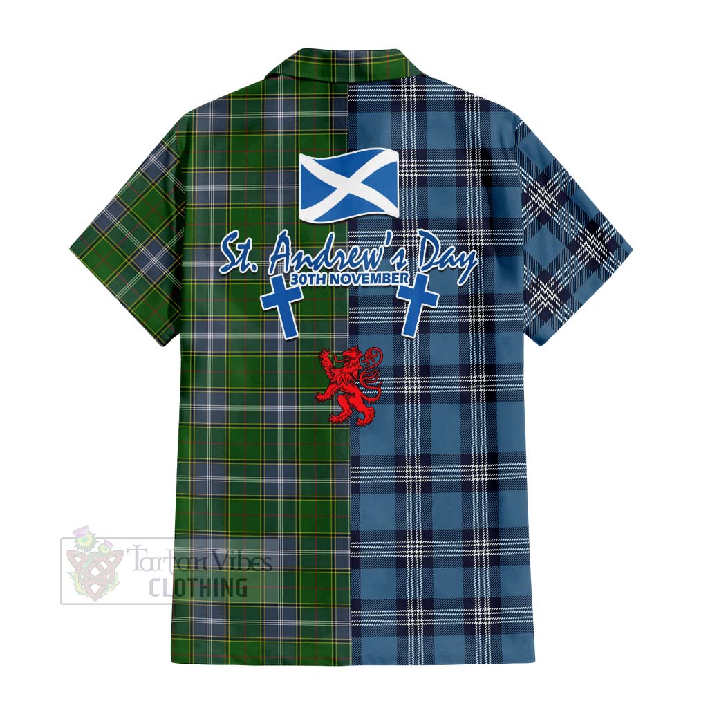 Tartan Vibes Clothing Pringle Tartan Short Sleeve Button Shirt Happy St. Andrew's Day Half Tartan Style