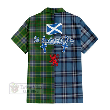 Pringle Tartan Short Sleeve Button Shirt Happy St. Andrew's Day Half Tartan Style