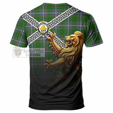 Pringle Crest Tartan T-Shirt with Golden Lion Emblem Celtic Style - Tartan Vibes Clothing