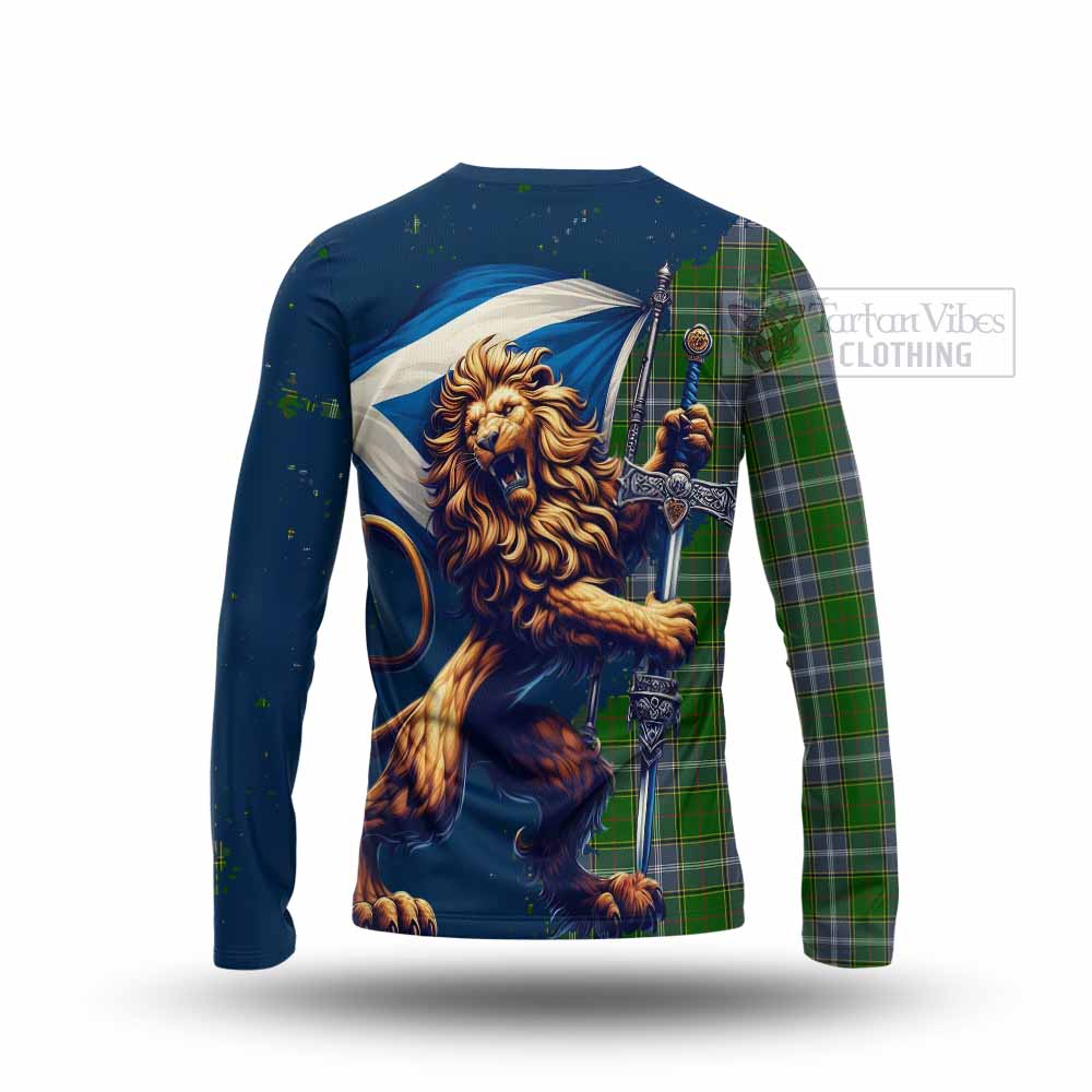 Tartan Vibes Clothing Pringle Tartan Family Crest Long Sleeve T-Shirt with Scottish Majestic Lion