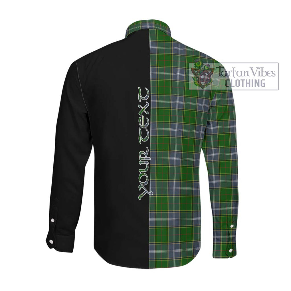 Pringle Tartan Long Sleeve Button Shirt with Family Crest and Half Of Me Style Men's Shirt - Tartanvibesclothing Shop