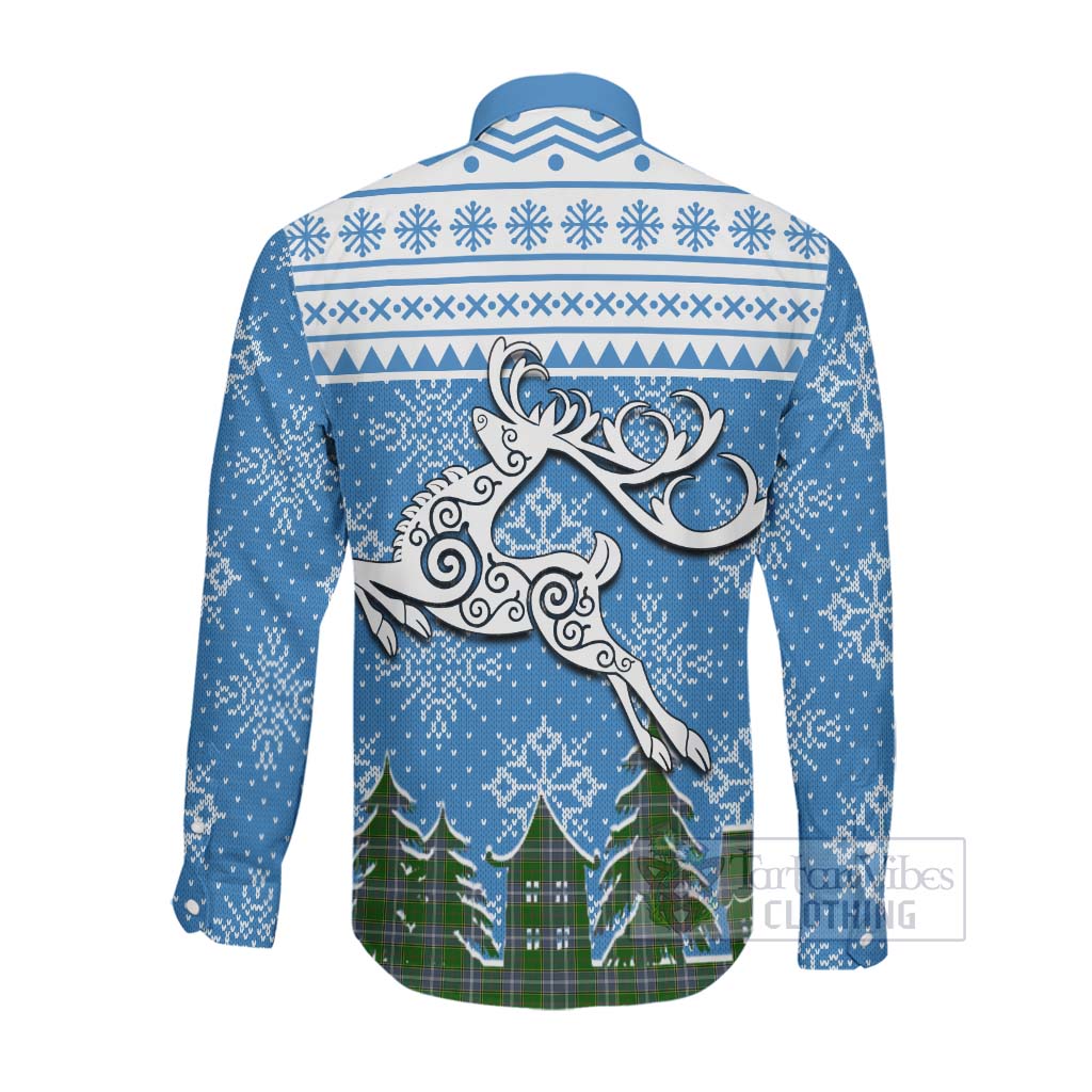 Tartan Vibes Clothing Pringle Clan Christmas Long Sleeve Button Shirt Celtic Reindeer Style