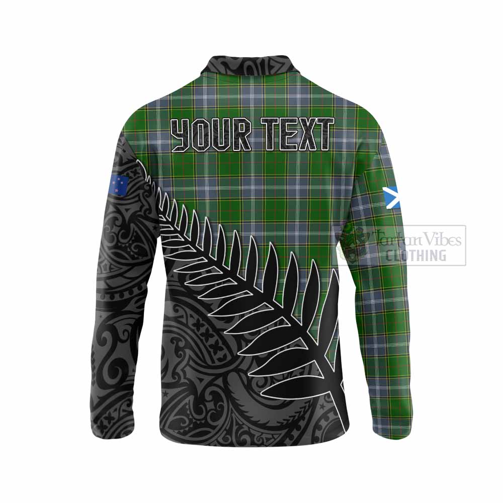 Tartan Vibes Clothing Pringle Crest Tartan Long Sleeve Polo Shirt with New Zealand Silver Fern Half Style