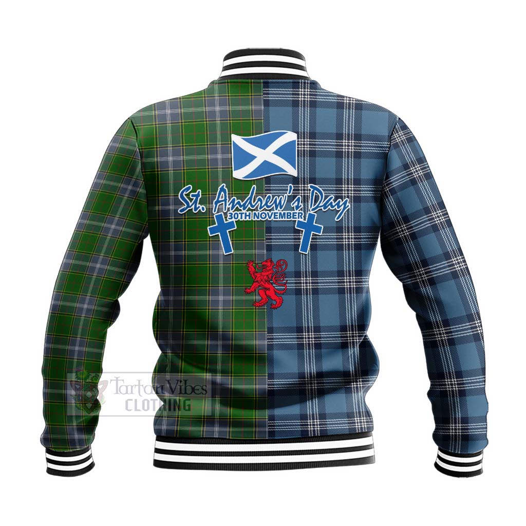 Tartan Vibes Clothing Pringle Tartan Baseball Jacket Happy St. Andrew's Day Half Tartan Style