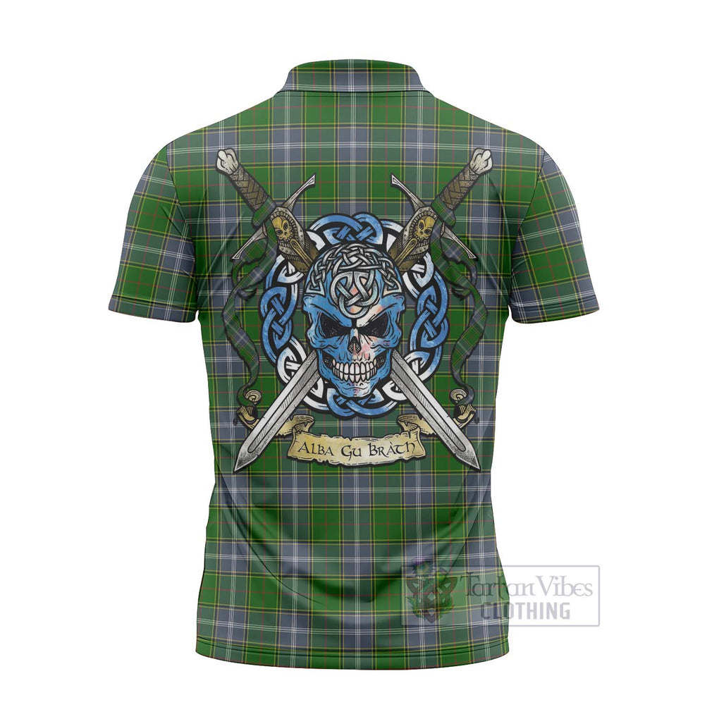 Tartan Vibes Clothing Pringle Tartan Zipper Polo Shirt with Family Crest Celtic Skull Style