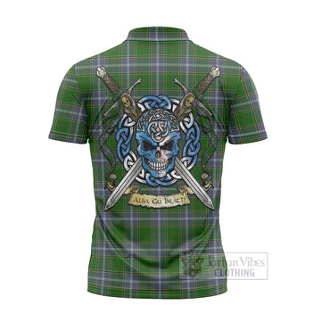 Pringle Tartan Zipper Polo Shirt with Family Crest Celtic Skull Style