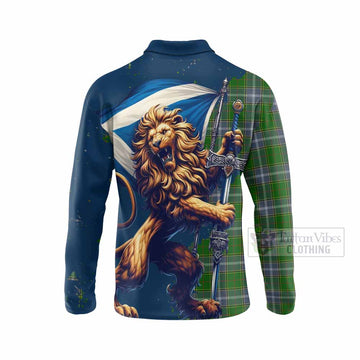 Pringle Tartan Family Crest Long Sleeve Polo Shirt with Scottish Majestic Lion