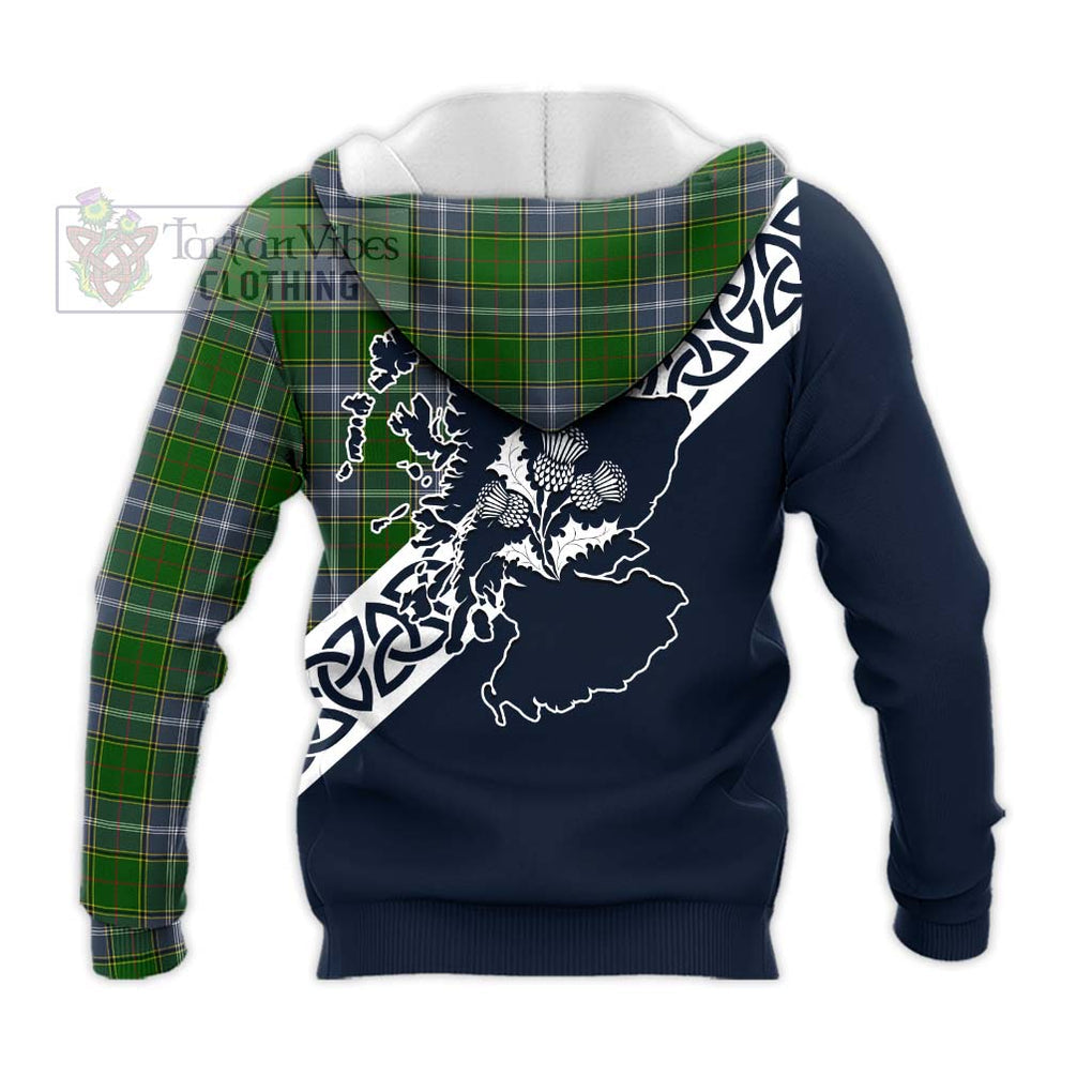 Tartan Vibes Clothing Pringle Tartan Knitted Hoodie Featuring Thistle and Scotland Map