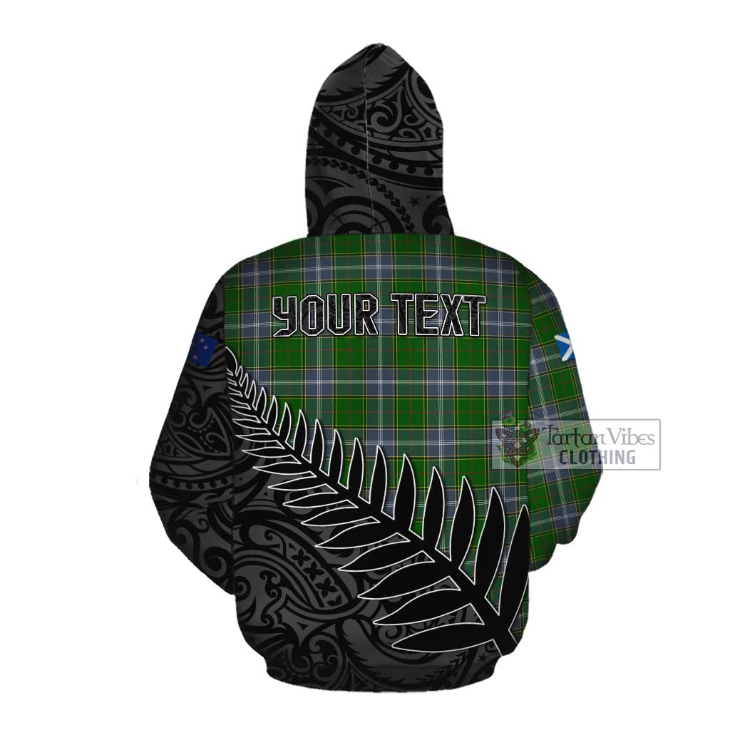 Tartan Vibes Clothing Pringle Crest Tartan Cotton Hoodie with New Zealand Silver Fern Half Style