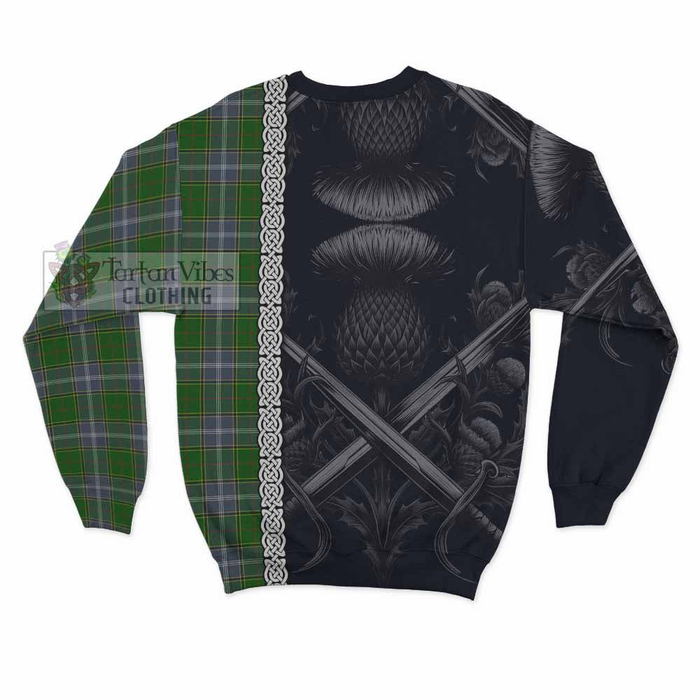 Tartan Vibes Clothing Pringle Tartan Sweatshirt with Family Crest Cross Sword Thistle Celtic Vibes