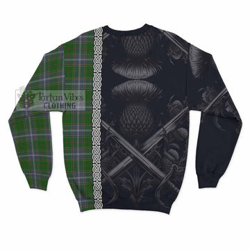 Pringle Tartan Sweatshirt with Family Crest Cross Sword Thistle Celtic Vibes