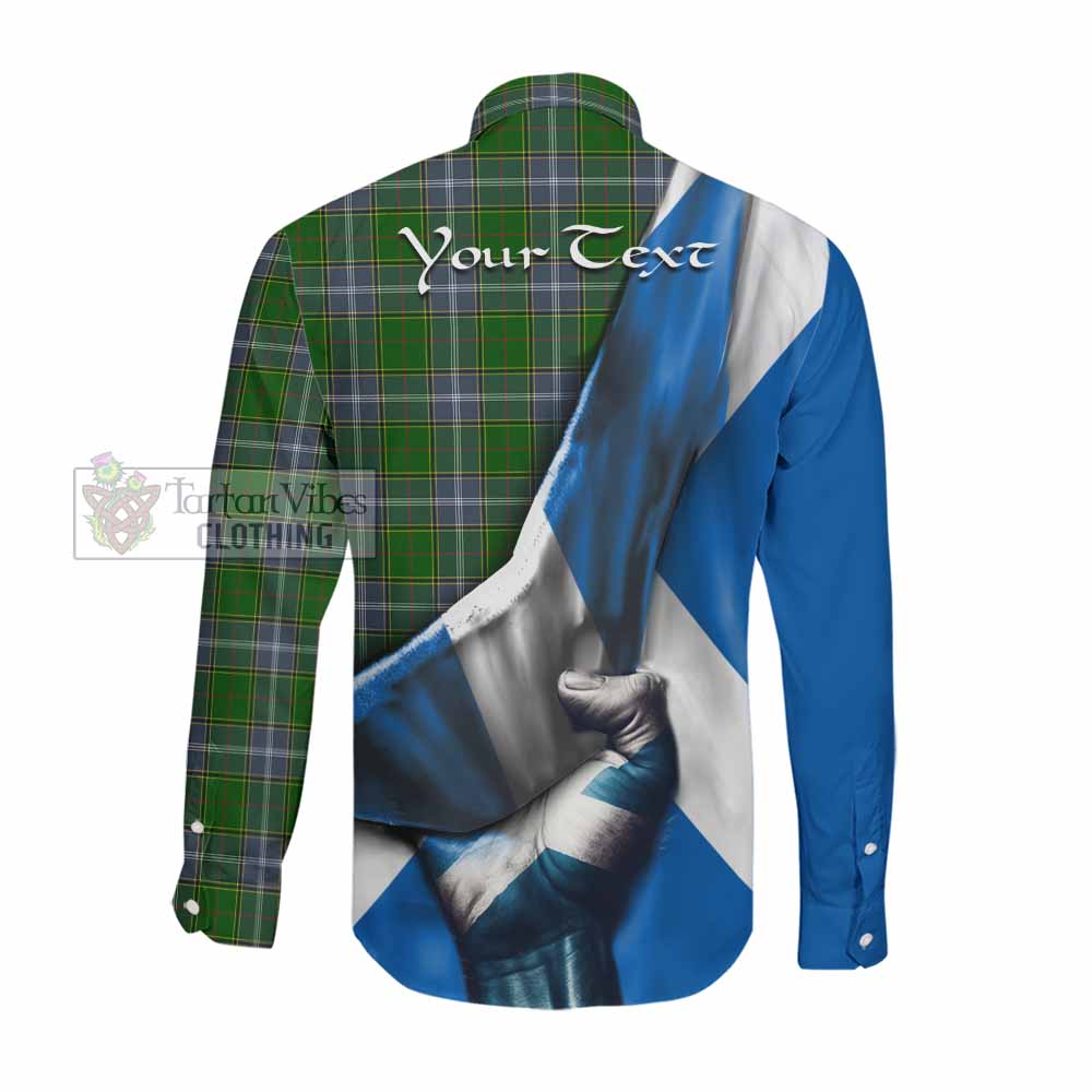 Tartan Vibes Clothing Pringle Tartan Long Sleeve Button Shirt with Family Crest Scotland Patriotic Style