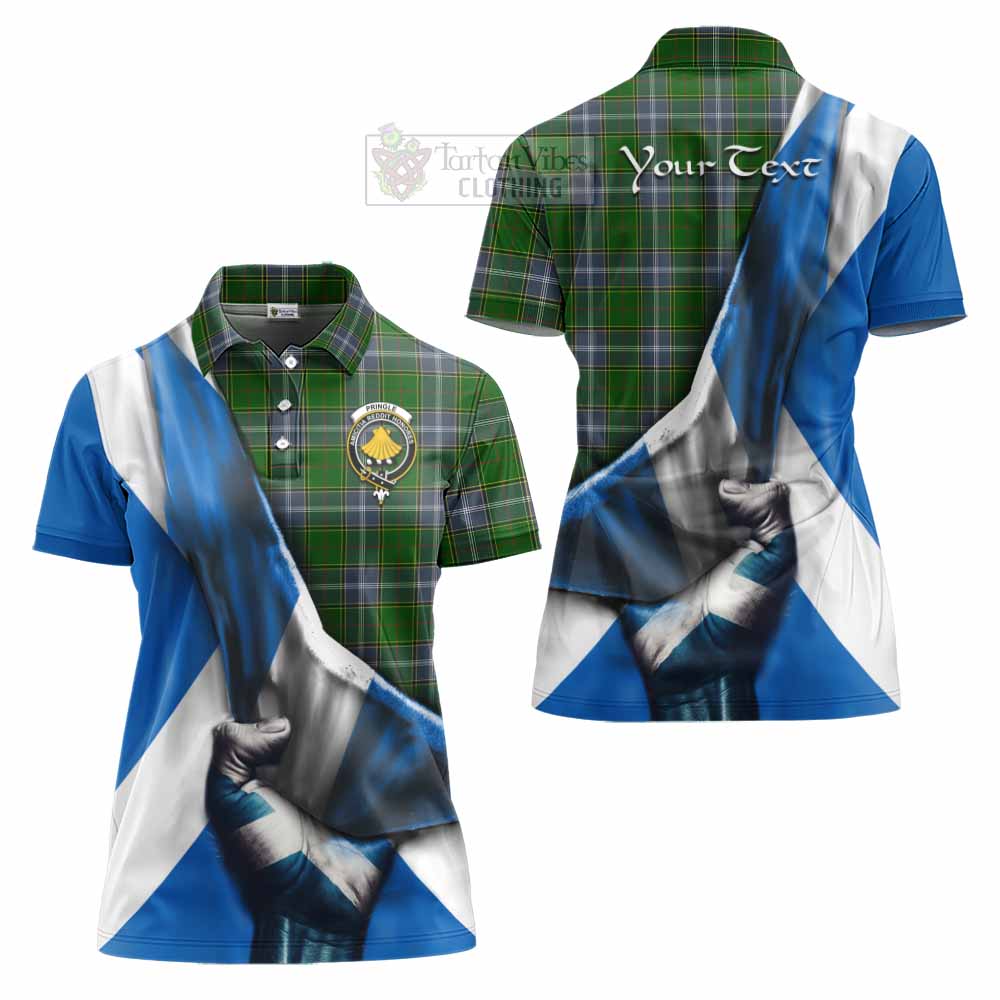 Tartan Vibes Clothing Pringle Tartan Women's Polo Shirt with Family Crest Scotland Patriotic Style