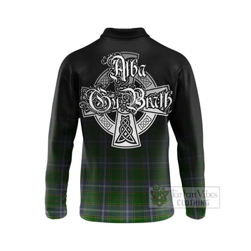 Pringle Tartan Long Sleeve Polo Shirt Featuring Alba Gu Brath Family Crest Celtic Inspired