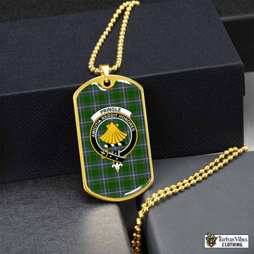 Pringle Tartan Dog Tag Necklace with Family Crest