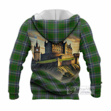 Pringle Tartan Family Crest Knitted Hoodie with Scottish Ancient Castle Style - Tartan Vibes Clothing