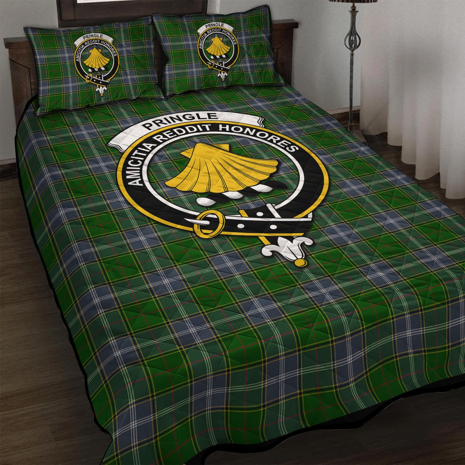 Pringle Tartan Quilt Bed Set with Family Crest - Tartan Vibes Clothing