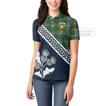 Pringle Tartan Women's Polo Shirt Featuring Thistle and Scotland Map