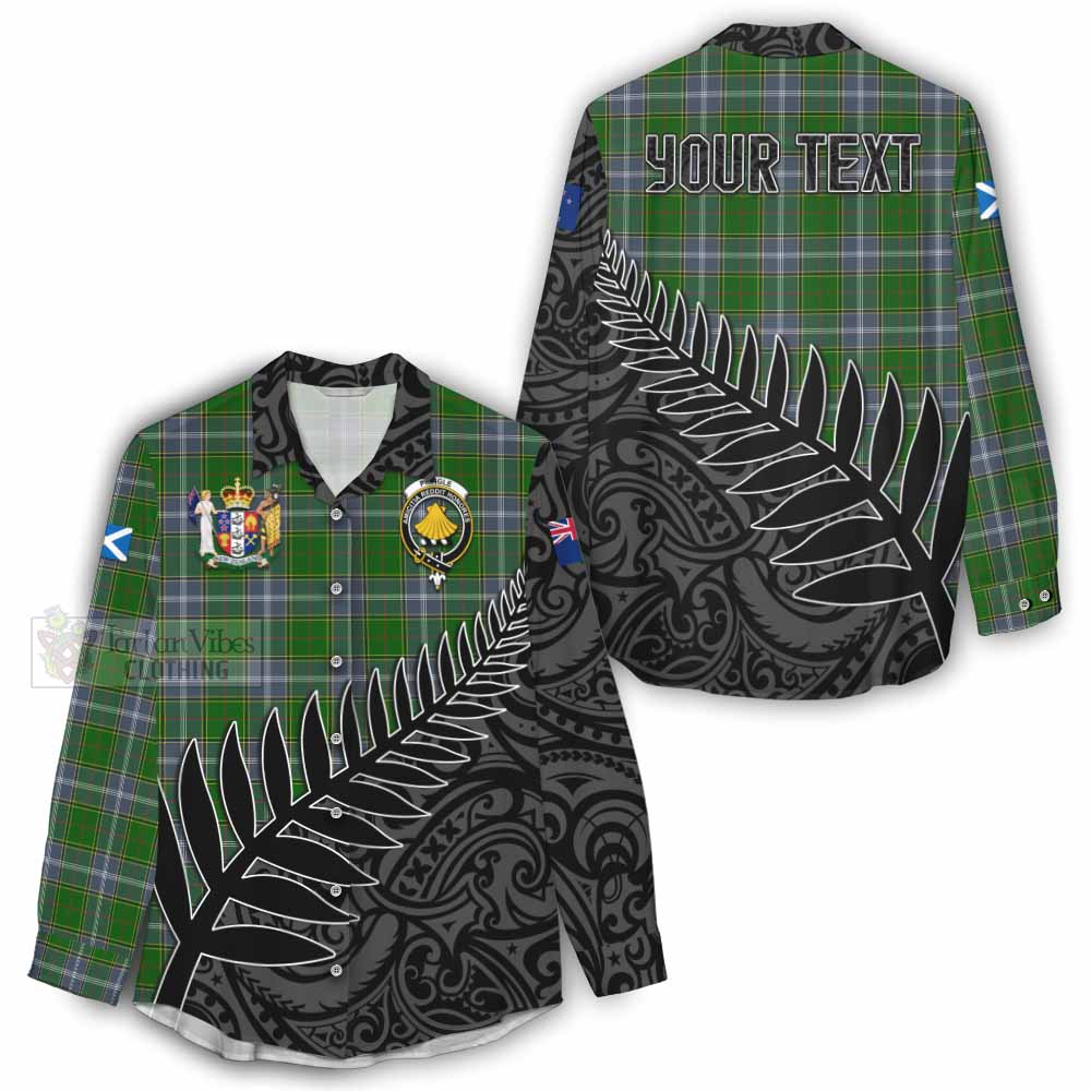 Tartan Vibes Clothing Pringle Crest Tartan Women's Casual Shirt with New Zealand Silver Fern Half Style