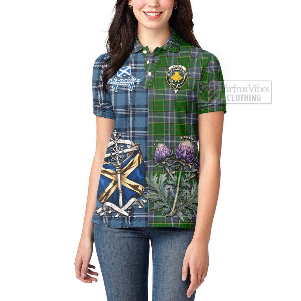 Tartan Vibes Clothing Pringle Tartan Women's Polo Shirt Happy St. Andrew's Day Half Tartan Style